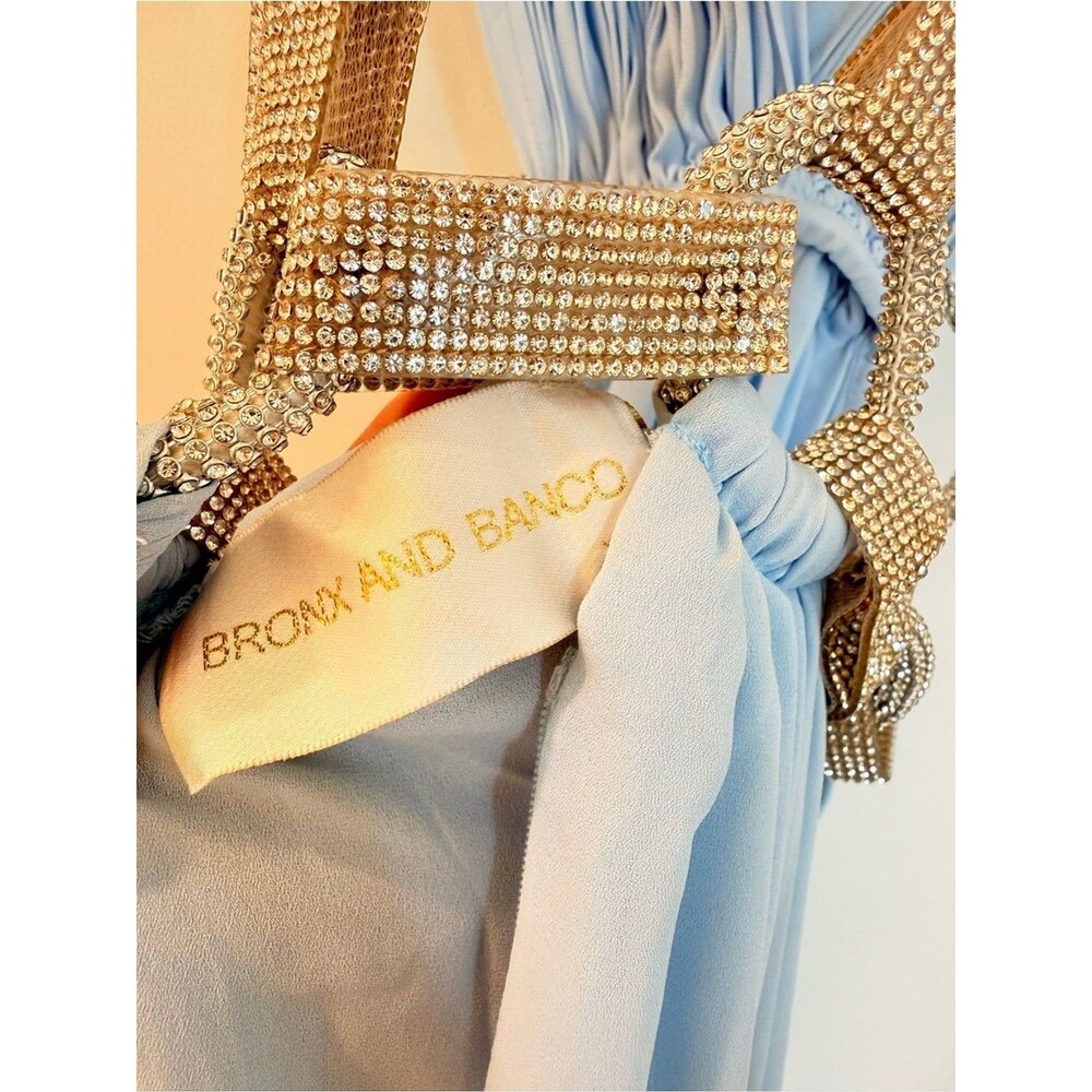 NEW Bronx Banco Brielle Powder Blue Diamond Gown Elegant Plunge Cutout dress, XS - Picture 16 of 16